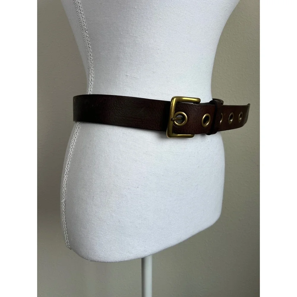 VTG Abercrombie & Fitch Brown Leather Belt Brass Grommet Buckle Western Rustic